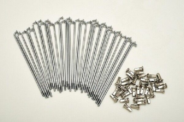 kit 40 spokes and nipples polished steel diameter 2,5 mm length 140 mm 90° new